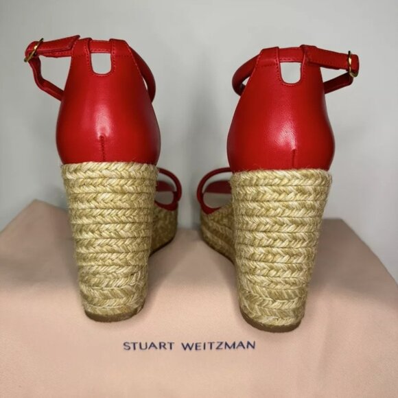 STUART WEITZMAN AUTH - Women RED Leather Nudist Espadrille Wedge Sandals - Picture 1 of 6